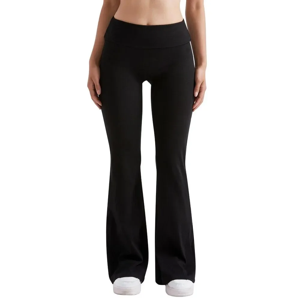 MOOSLOVER Black Foldover Flare Leggings | Y2K Low Rise Bootcut Yoga Pants